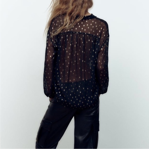 Zara Metallic Thread Polka Dot Blouse ​​​​​​​​ - Picture 3 of 7